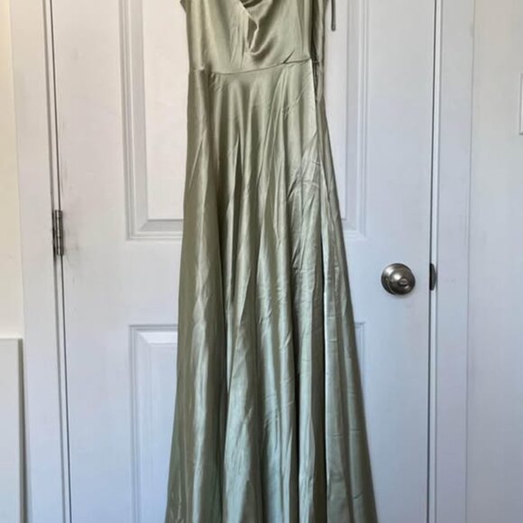 Sage Cowl Neck Satin Maxi Dress Bridesmaid Dress - Picture 4 of 4